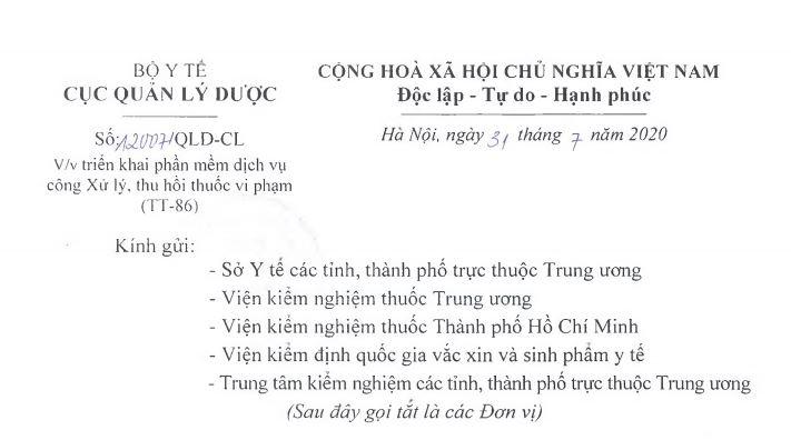 Triển khai phần mềm dịch vụ công Xử lý, thu hồi thuốc vi phạm