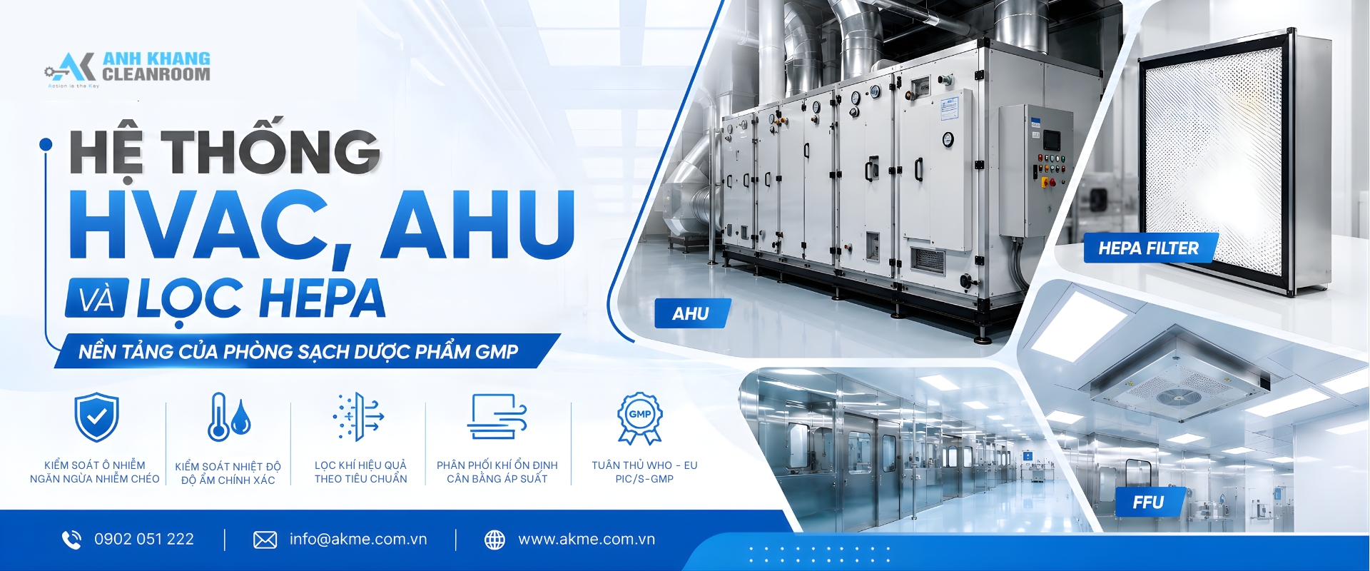 Hệ thống HVAC, AHU, lọc HEPA trong phòng sạch dược phẩm